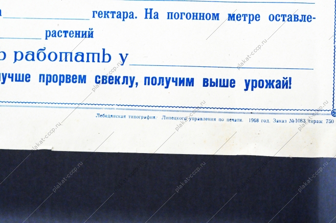 Плакат СССР - листок соревнований по уборке свеклы, 1968 год