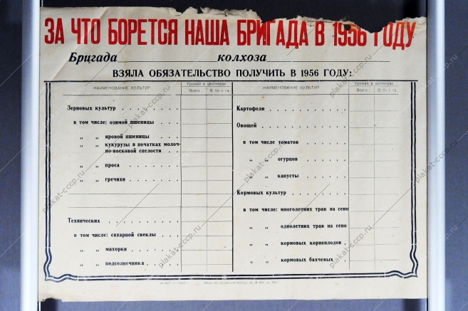 Советский плакат СССР Социалистическое обязательство 'За что борется наша бригада в 1956 году' 1956 год