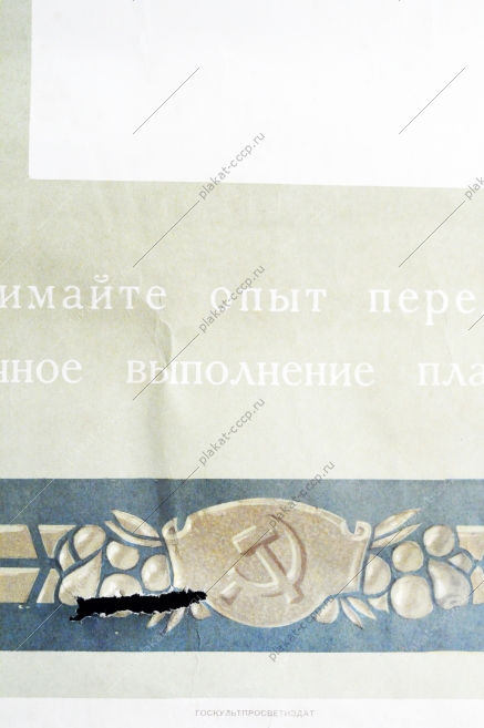 Плакат СССР Опыт передовиков нашего колхоза всем колхозникам 1956 год