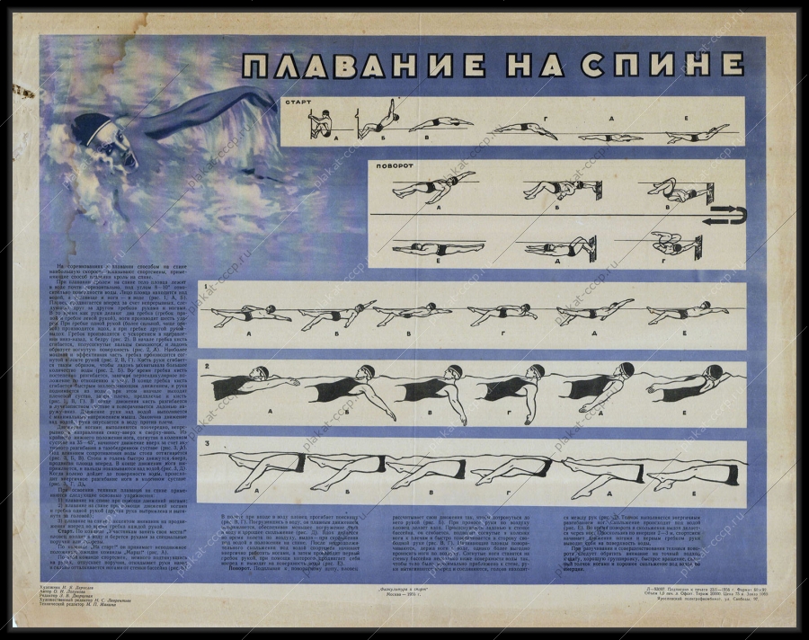 Оригинальный плакат СССР спорт прыжки в воду художник И Я Дергелев 1955