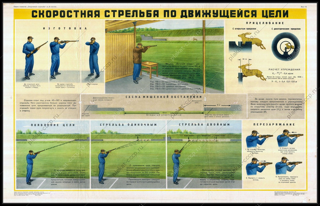 Оригинальный советский плакат скоростная стрельба по движущейся цели спорт спортивная стрельба