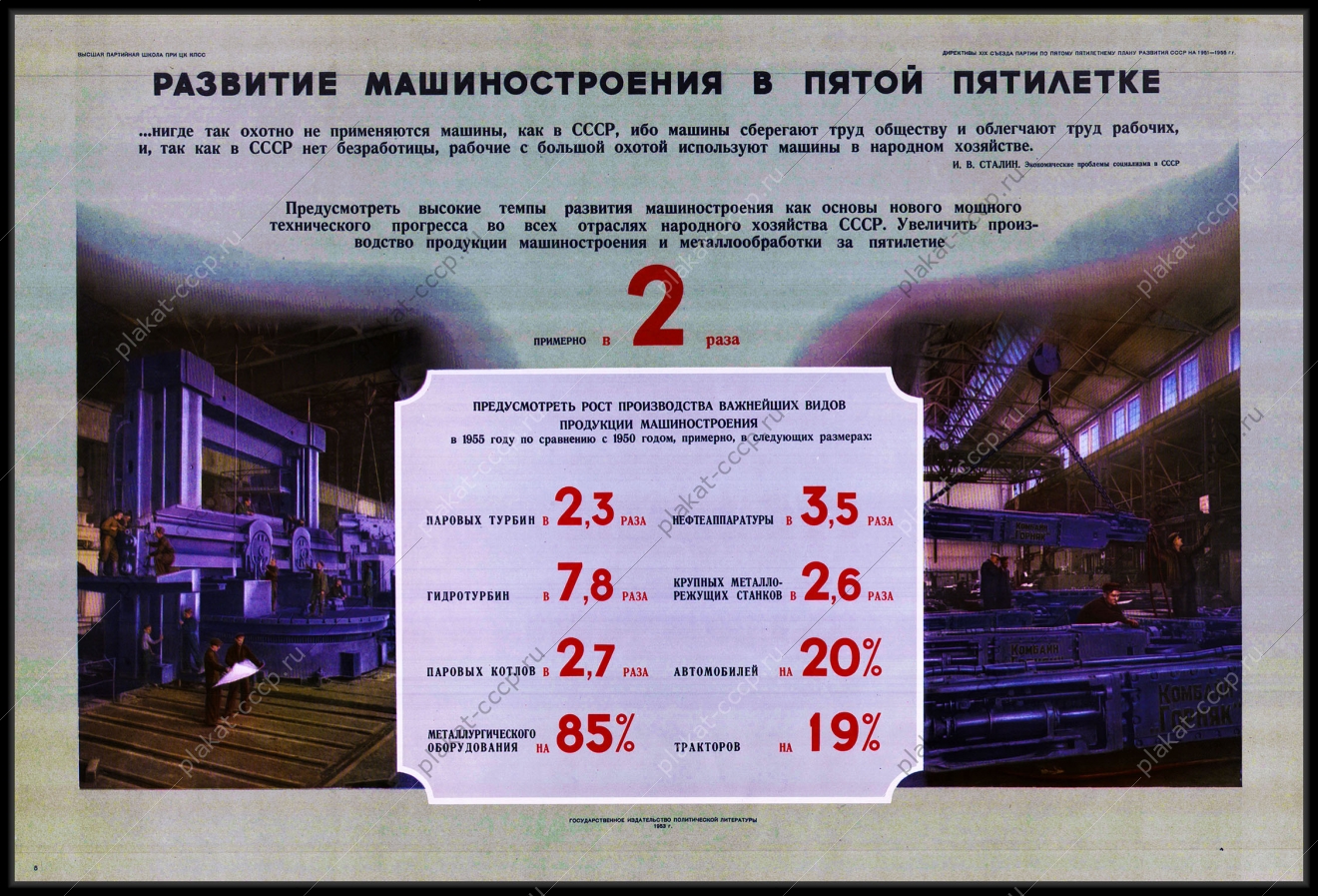 Оригинальный советский плакат развитие машиностроения в пятой пятилетке