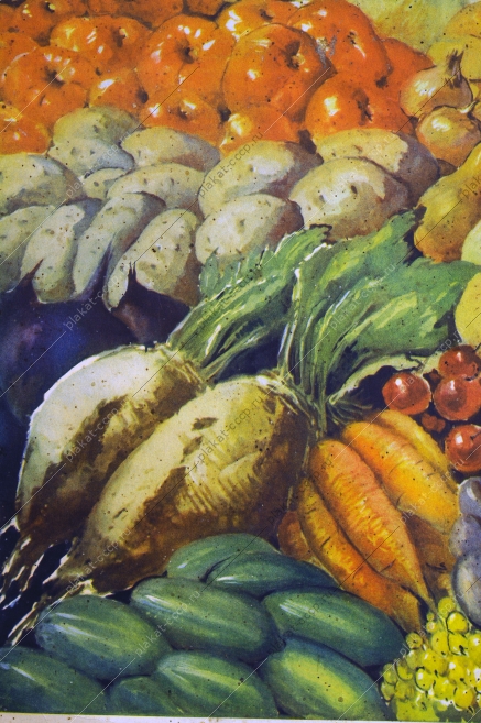 Оригинальный плакат СССР овощи и фрукты для городов и промышленных центров советский плакат сельское хозяйство снабжение художник Г Шубина 1953