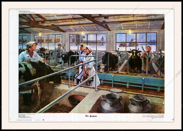 Оригинальный плакат СССР доярки ферма коровы животноводство