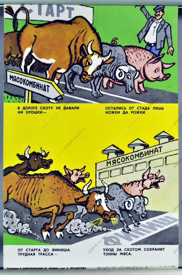 Оригинальный плакат СССР свиноводство мясокомбинат стадо животноводство 1982