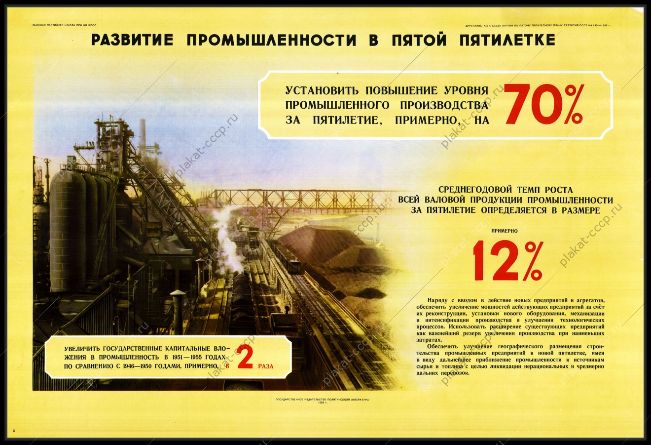 Оригинальный советский плакат развитие промышленности в пятой пятилетке