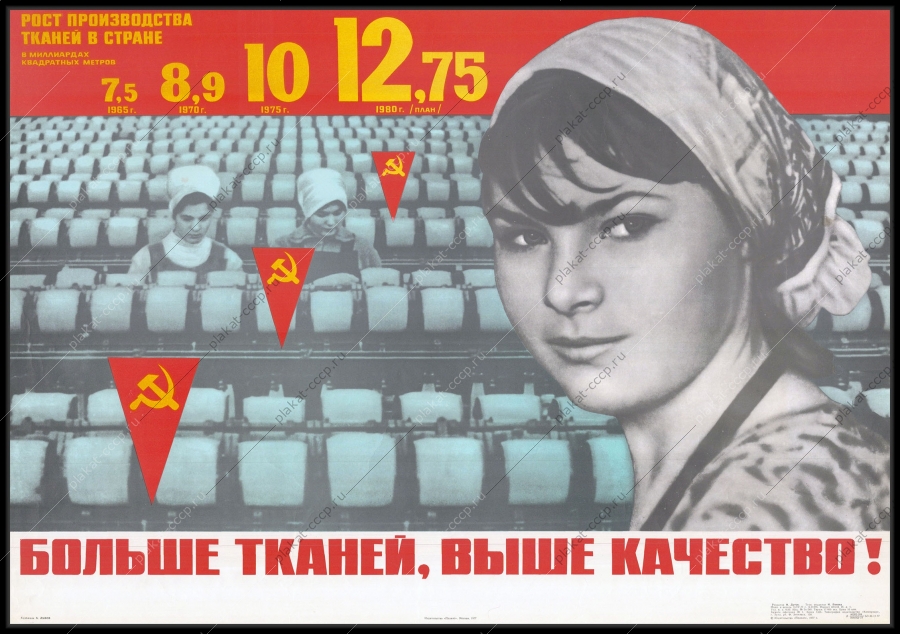 Оригинальный плакат СССР производство тканей легкая промышленность 1977