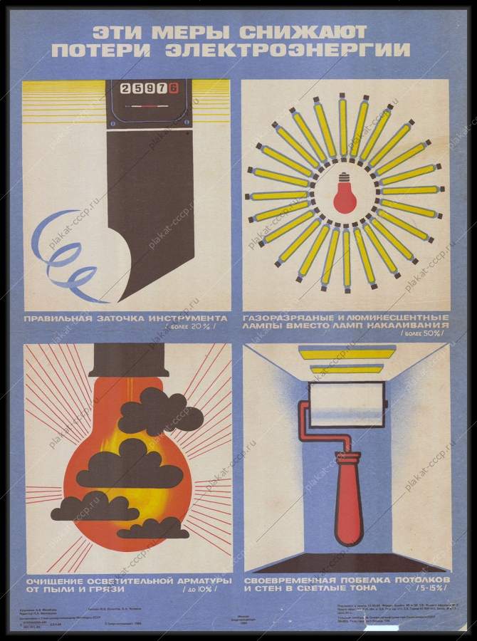 Оригинальный плакат СССР эти меры снижают потери электроэнергии электроэнергия 1989