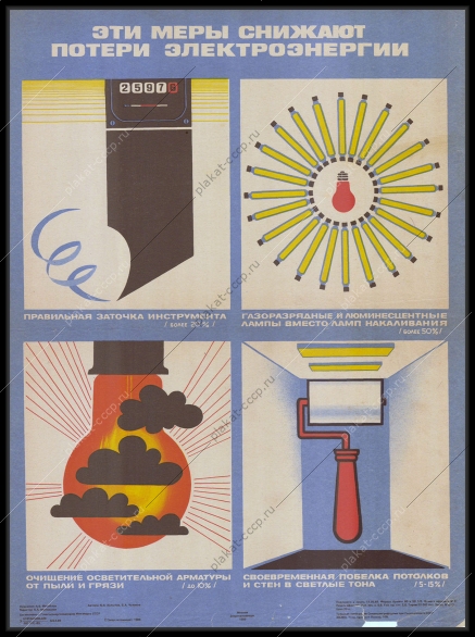 Оригинальный плакат СССР эти меры снижают потери электроэнергии электроэнергия 1989
