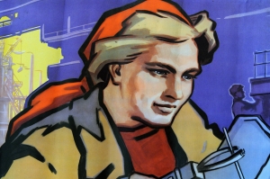 Плакат СССР оригинал, Молодежь на стройки, 1957 год