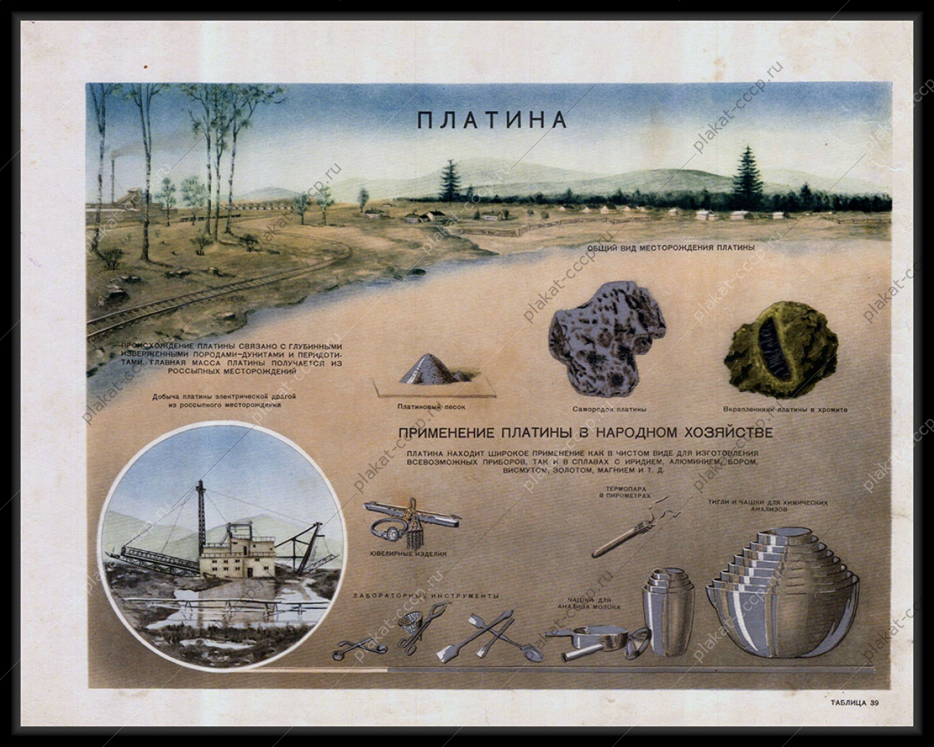 Оригинальный плакат СССР платина разработка месторождений платины применение платины в народном хозяйстве 1955