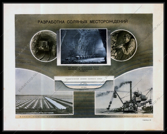 Оригинальный плакат СССР разработка соляных месторождений соляное озеро соляные шахты 1955
