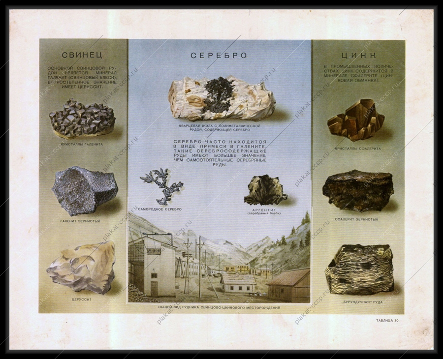 Оригинальный плакат СССР свинец серебро цинк добыча на руднике свинцово-цинкового месторождения 1955