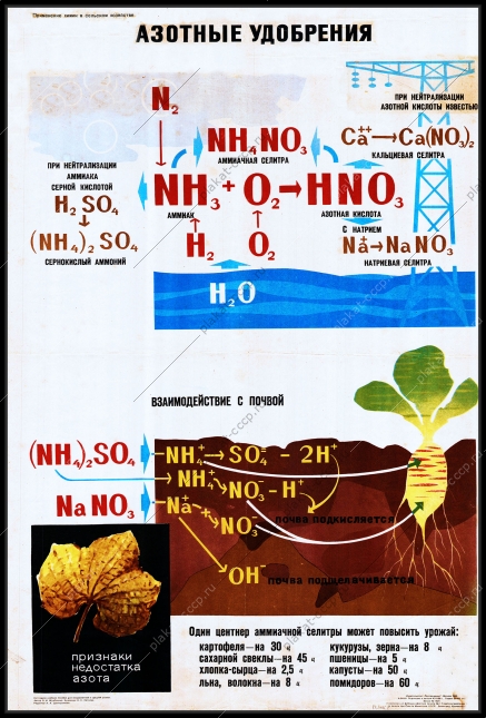 Оригинальный плакат СССР азотные удобрения аммиачная селитра химизация