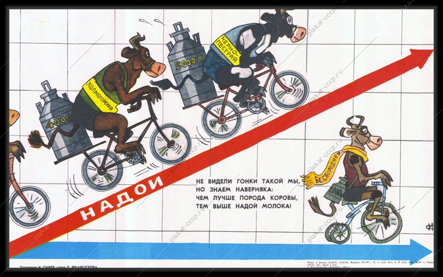Оригинальный советский плакат коровы надои молока сельское хозяйство