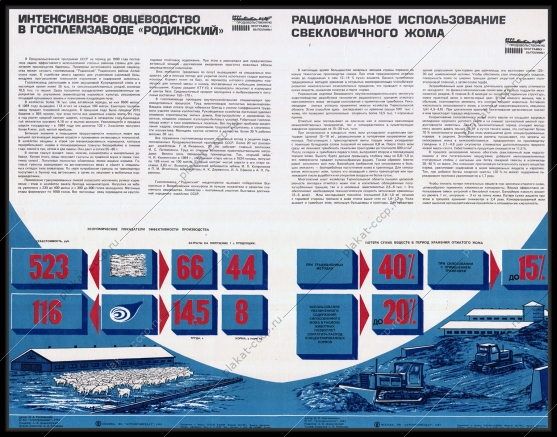 Оригинальный советский плакат интенсивное овцеводство в Госплемзаводе 'Родинский' рациональное использование свекловичного жома сельское хозяйство