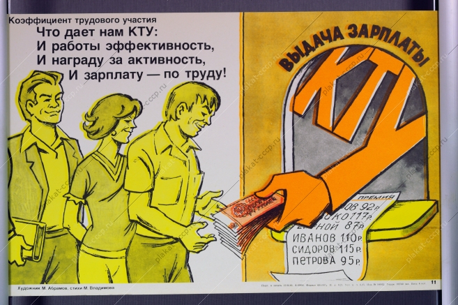 Оригинальный финансовый плакат СССР Коэффициент трудового участия КТУ зарплата 1983