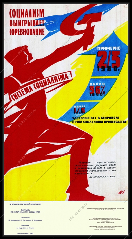 Оригинальный плакат СССР экономическое соревнование экономика