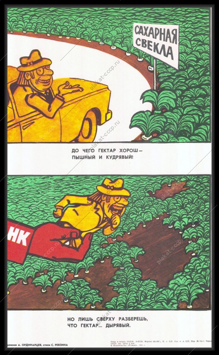 Оригинальный плакат СССР сахарная свекла сельское хозяйство карикатура А Ординарцева 1981