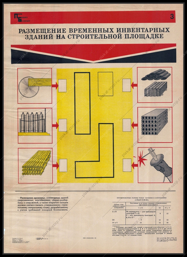 Оригинальный советский плакат размещение временных инвентарных зданий на строительной площадке