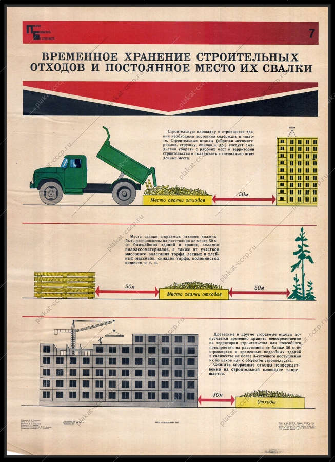 Оригинальный советский плакат временное хранение строительных отходов и постоянное место их свалки