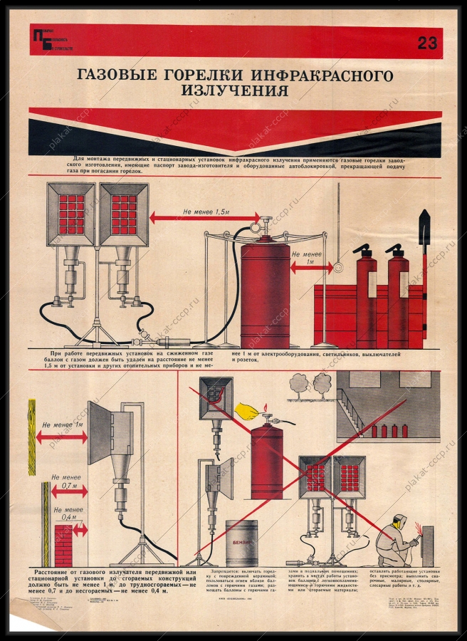 Оригинальный плакат СССР газовые горелки инфракрасного излучения