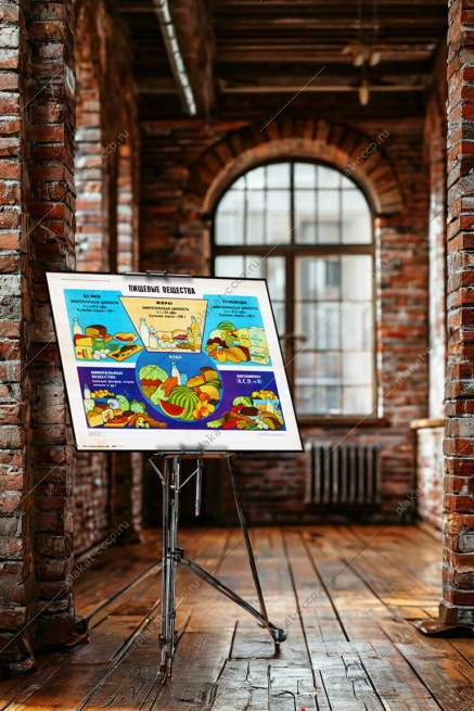 Оригинальный плакат СССР пищевые вещества