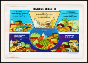 Оригинальный плакат СССР пищевые вещества