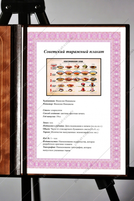 Оригинальный советский плакат СССР классификация блюд