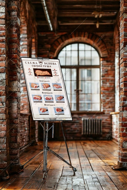 Оригинальный плакат СССР схема разруба свиной туши мясная промышленность