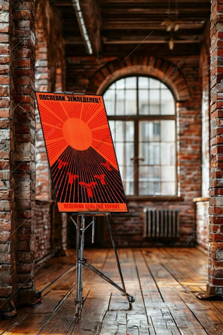 Оригинальный плакат СССР весенний день год кормит сев земледелец