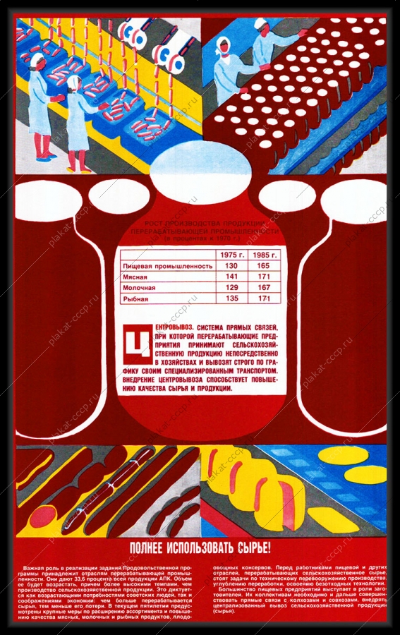 Оригинальный плакат СССР рост производства перерабатывающей промышленности изготовление полуфабрикатов