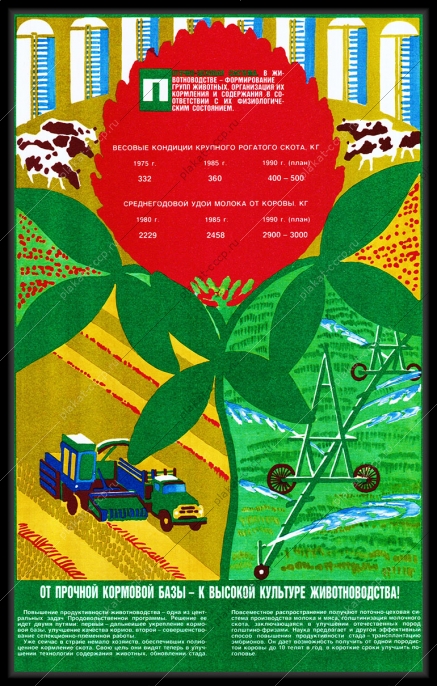 Оригинальный плакат СССР организация кормления и содержания КРС корова
