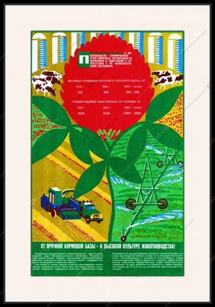 Оригинальный плакат СССР организация кормления и содержания КРС корова