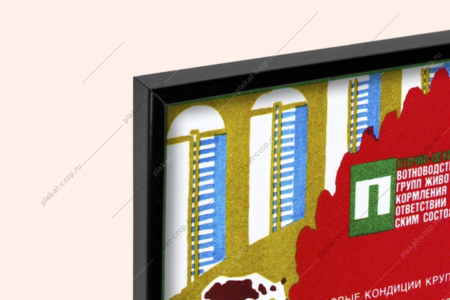 Оригинальный плакат СССР организация кормления и содержания КРС корова