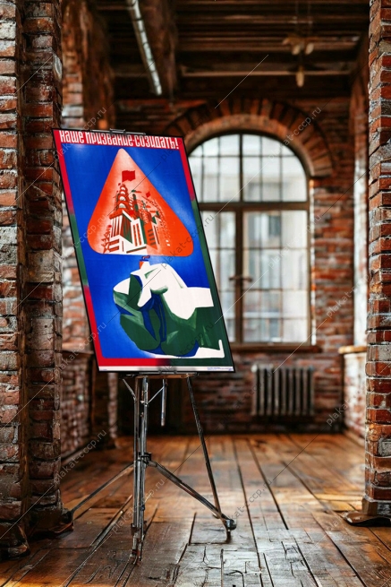 Оригинальный советский плакат строительство АЭС