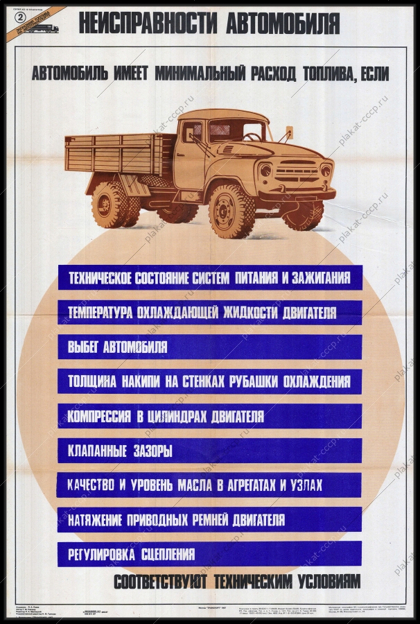 Оригинальный советский плакат неисправности автомобиля