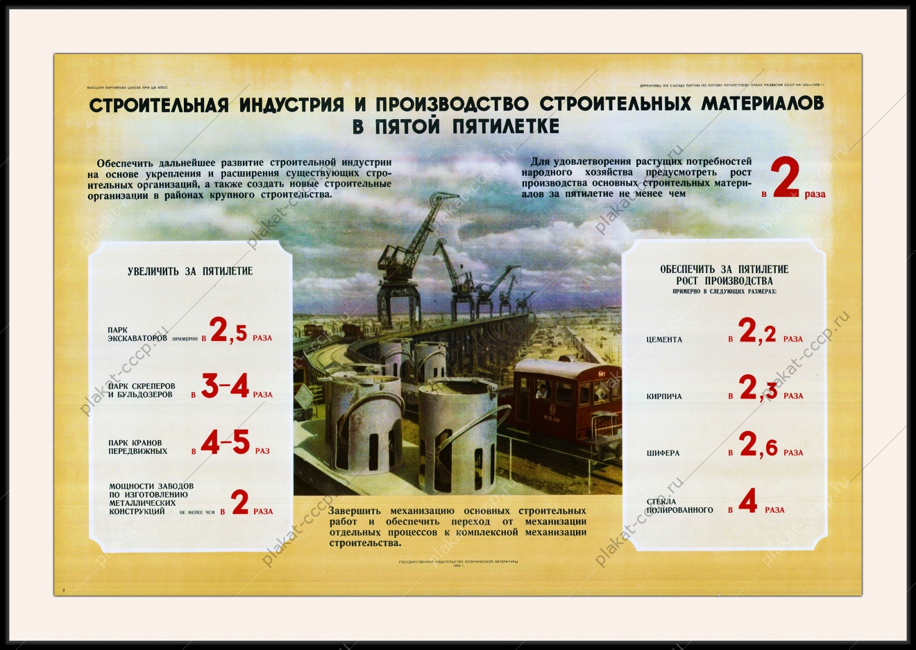 Оригинальный советский плакат строительная индустрия и производство строительных материалов в пятой пятилетке