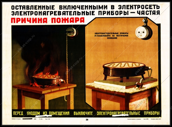 Оригинальный плакат СССР перед уходом из помещения выключайте электронагревательные приборы