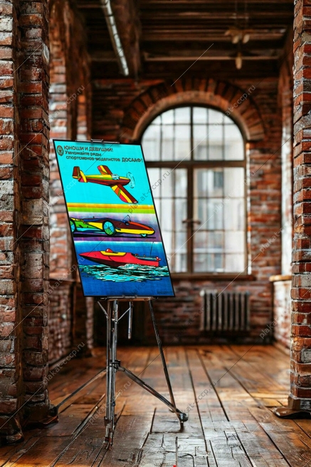 Оригинальный плакат СССР спортсмены моделисты авиамодельный спорт ДОСААФ