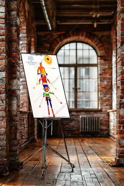 Оригинальный плакат СССР папа мама я спортивная семья лыжный спорт лыжники