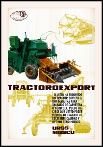 Оригинальный плакат СССР тракторэкспорт зерноуборочный комбайн