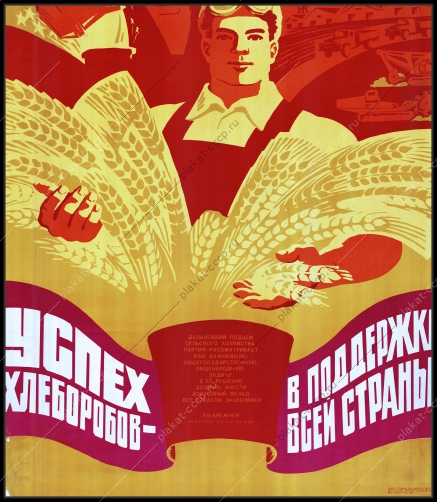 Оригинальный плакат СССР успех хлеборобов в поддержке всей страны