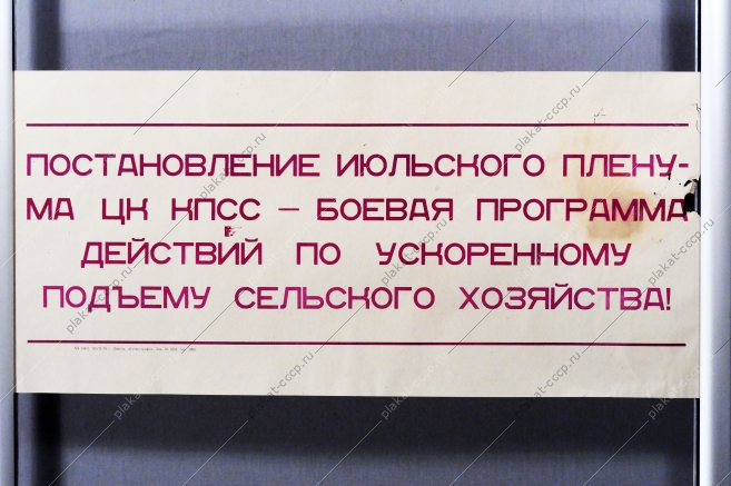 Советский плакат СССР - Постановление июльского пленума ЦК КПСС - боевая программа действий по ускоренному подьему сельского хозяйства 1970 год