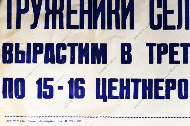 Советский плакат СССР - Труженики сельского хозяйства Вырастим в третьем году пятилетки по 15-16 центнеров с гектара 1968 год