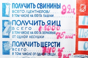 Советский плакат СССР Социалистическое обязательство 'За что борется наш колхоз в 1956 году' 1956 год