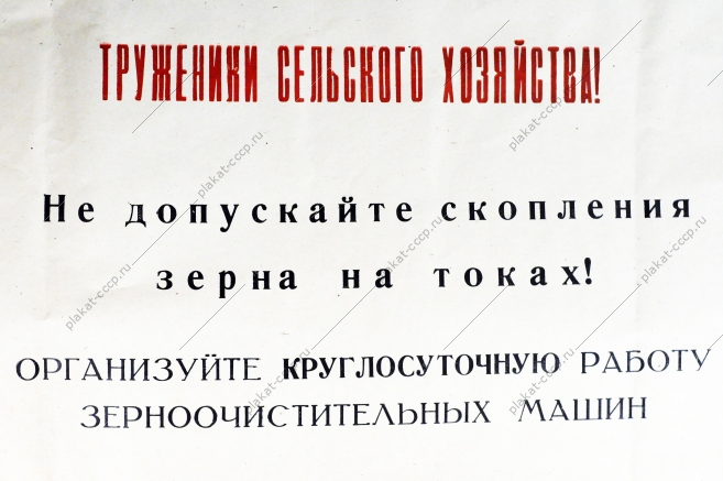 Плакат СССР (серия 50 лет советской власти) - Труженики сельского хозяйства Не допускайте скопления зерна на токах 1967 год