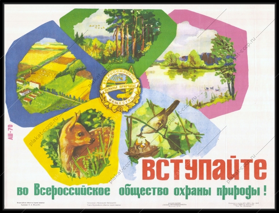 Оригинальный плакат СССР вступайте во всероссийское Общество охраны природы