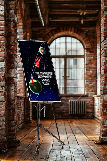 Оригинальный плакат СССР советскому народу, штурмующему космос - слава