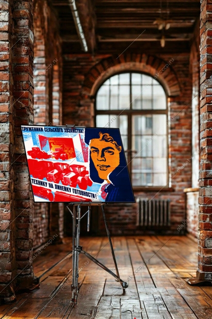 Оригинальный плакат СССР труженики сельского хозяйства технику на линейку готовности зима подготовка техники